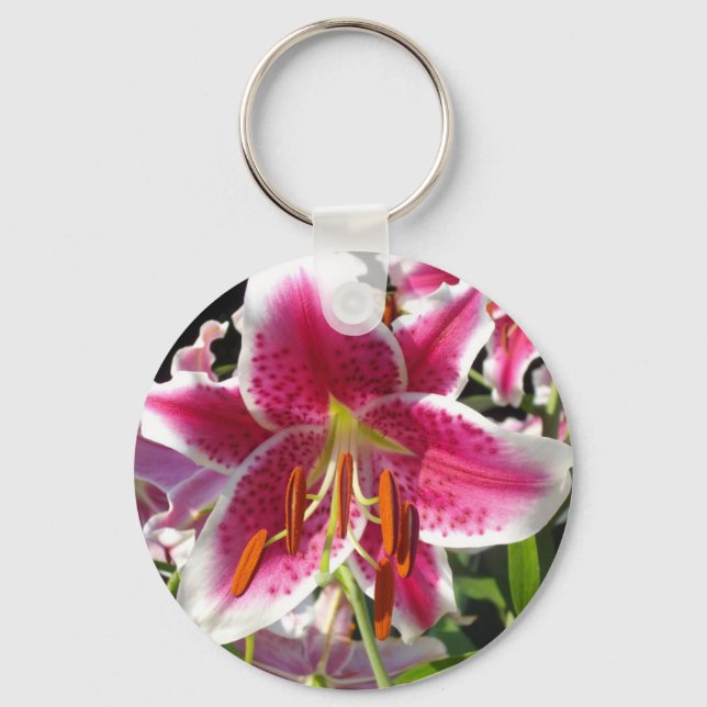 Pink lily pink floral pink flower tropical flower keychain (Front)