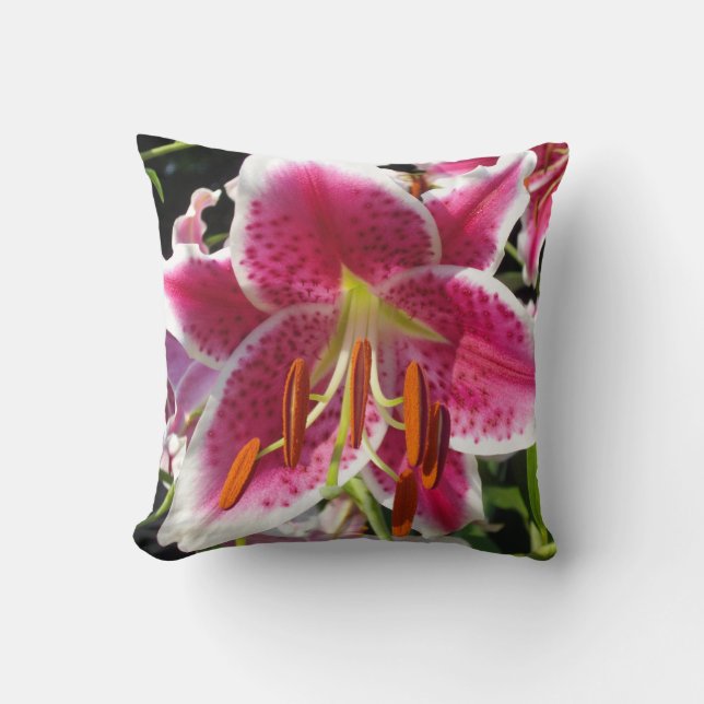 Pink lily pink floral pink flower tropical flower throw pillow (Front)