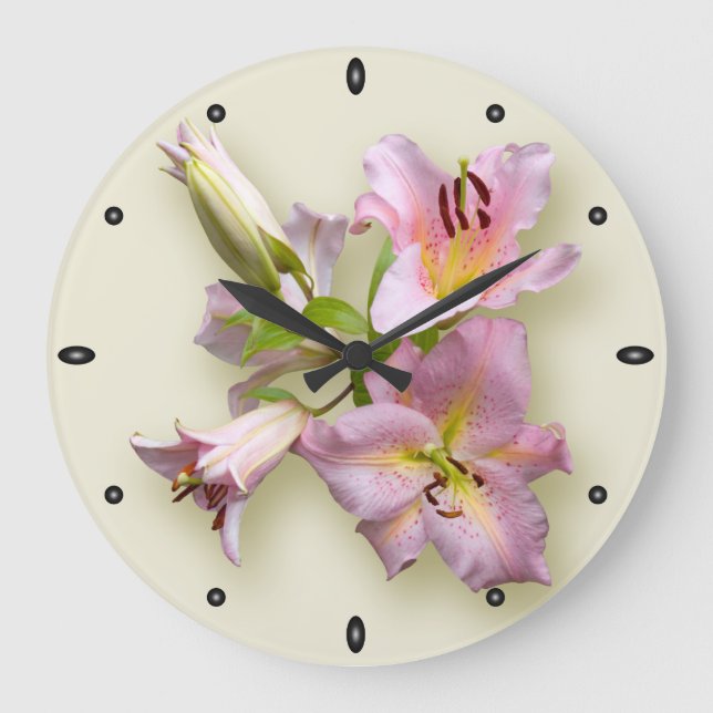 Pink Lily Quartet Large Clock (Front)