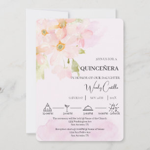 Pink lily quinceañera invitation