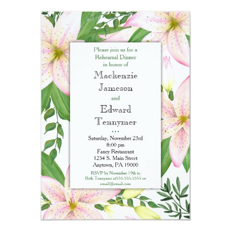 Pink Lily Rehearsal Dinner Invitation