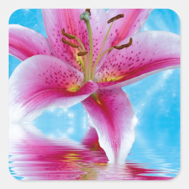 Pink Lily Sparkle Square Sticker (Front)