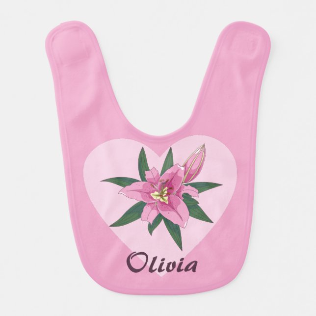 Pink Lily Sweet Heart  Baby Bib (Front)