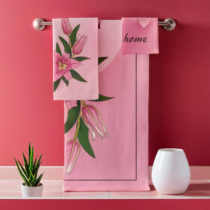 Pink Lily Sweet Heart Bath Towel Set