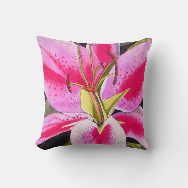 Pink lily Tenerife floral Throw Pillow (Front)