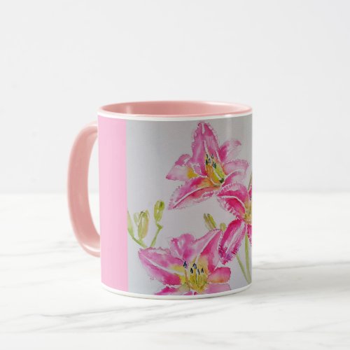 Pink Lily Watercolor floral Flower Mug