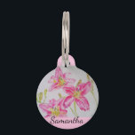 Pink Lily Watercolor floral Flower Pet ID Tag<br><div class="desc">Pretty Lily In Pink Watercolor Painting,  with a fully customizable name. A very beautiful and useful gift for anyone you love. Give it for any reason at all. Maybe a thank you,  a Birthday or Just because! Designed written and painted by me from one of my original watercolor paintings.</div>