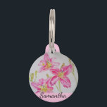 Pink Lily Watercolor floral Flower Pet ID Tag<br><div class="desc">Pretty Lily In Pink Watercolor Painting,  with a fully customizable name. A very beautiful and useful gift for anyone you love. Give it for any reason at all. Maybe a thank you,  a Birthday or Just because! Designed written and painted by me from one of my original watercolor paintings.</div>