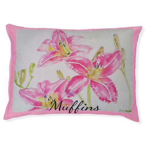 Pink Lily Watercolor floral Flower Pet Pet Bed