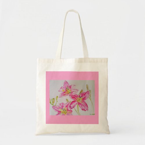 Pink Lily Watercolor floral Flower Tote Bag