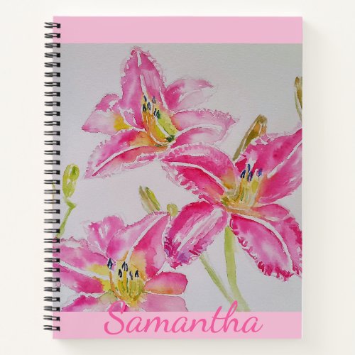 Pink Lily Watercolor floral Journal Notebook