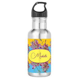 Pink Lily Watercolor Painting Girls Floral Art 532 Stainless Steel Water Bottle
