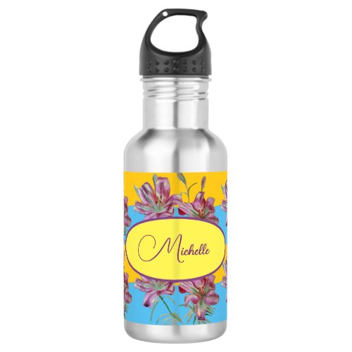 Pink Lily Watercolor Painting Girls Floral Art 532 Stainless Steel Water Bottle