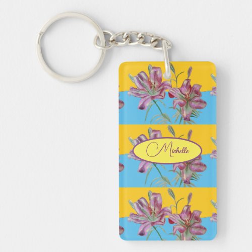 Pink Lily Watercolor Painting Girls Floral Art  Keychain