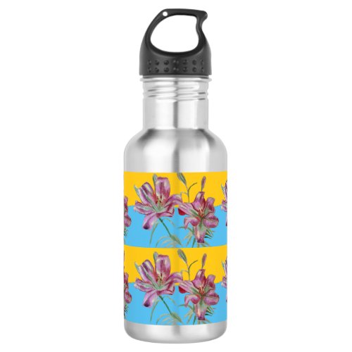 Pink Lily Watercolor Painting Girls Floral Art Stainless Steel Water Bottle