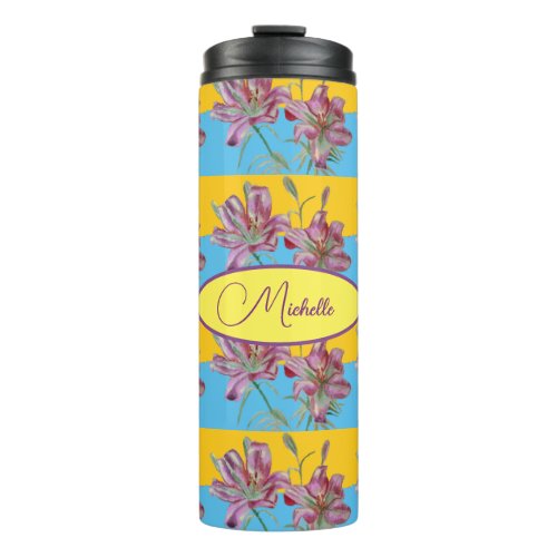 Pink Lily Watercolor Painting Girls Floral Art  Thermal Tumbler