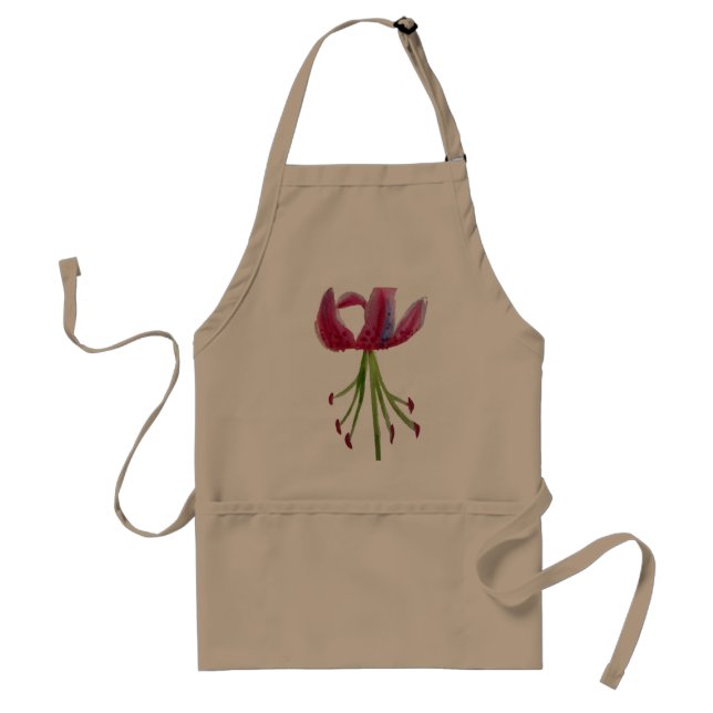 Pink Lily watercolour modern flower floral art Adult Apron (Front)