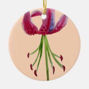 Pink Lily watercolour modern flower floral art Ceramic Ornament