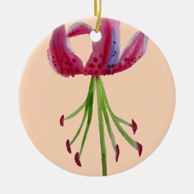 Pink Lily watercolour modern flower floral art Ceramic Ornament (Front)