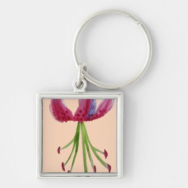 Pink Lily watercolour modern flower floral art Keychain (Front)