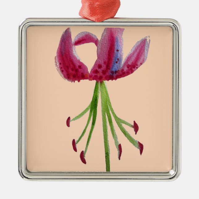 Pink Lily watercolour modern flower floral art Metal Ornament (Front)