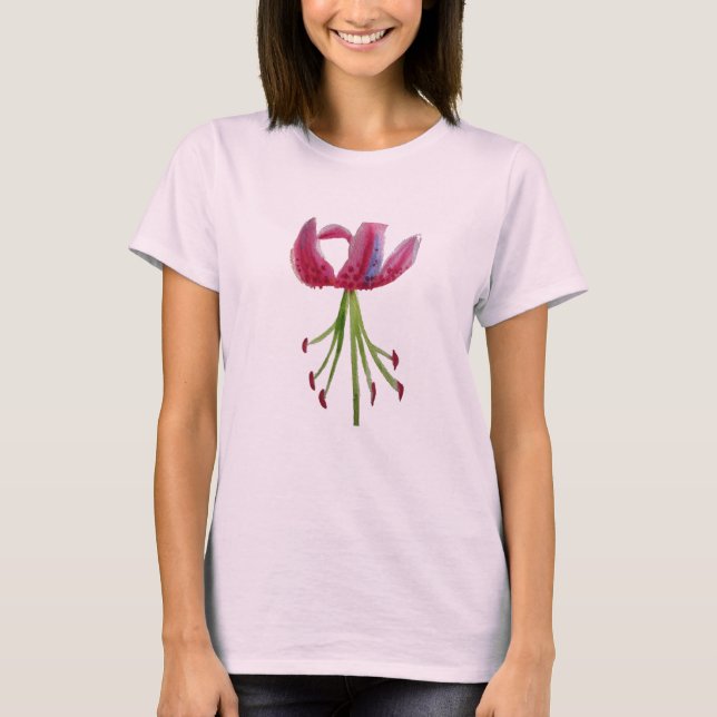 Pink Lily watercolour modern flower floral art T-Shirt (Front)