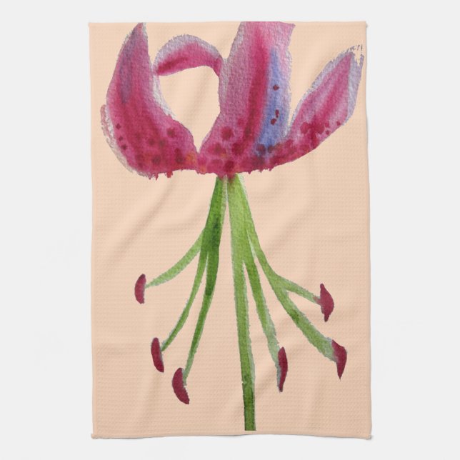 Pink Lily watercolour modern flower floral art Towel (Vertical)