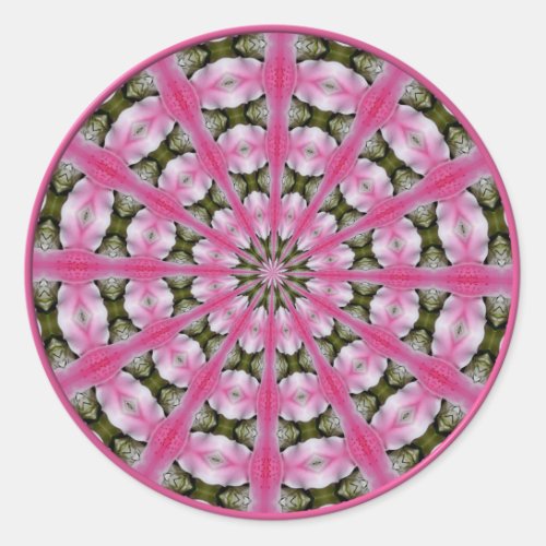 Pink Lily  White Mums Kaleidoscope 1 Classic Round Sticker