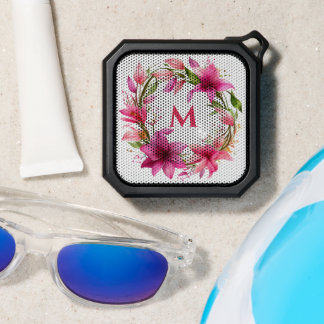 Pink Lily Wreath with Monogram Bluetooth Speaker
