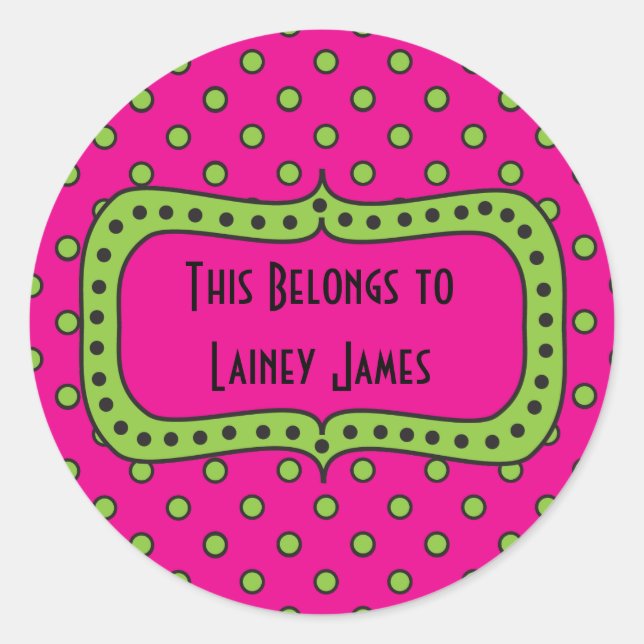 Pink Lime & Black Round Sticker-This Book Belongs Classic Round Sticker (Front)