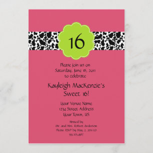 Pink Lime Black Sweet 16 Invitation
