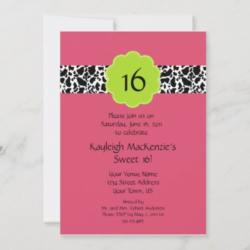 Pink Lime Black Sweet 16 Invitation
