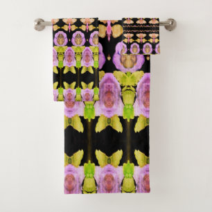 Pink Lime Green and Black Bath Towel Set