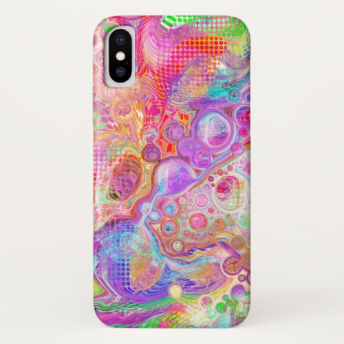 Pink Lime Green and Blue Bubbly Art iPhone XS Case