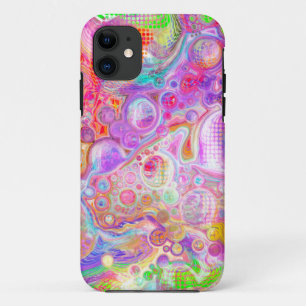 Pink, Lime Green and Blue Bubbly Art iPhone 11 Case
