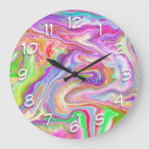 Pink Lime Green and Blue Bubbly Art Large Clock