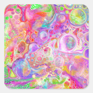 Pink, Lime Green and Blue Bubbly Art    Square Sticker