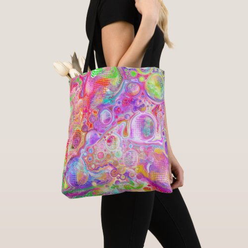 Pink Lime Green and Blue Bubbly Art Tote Bag