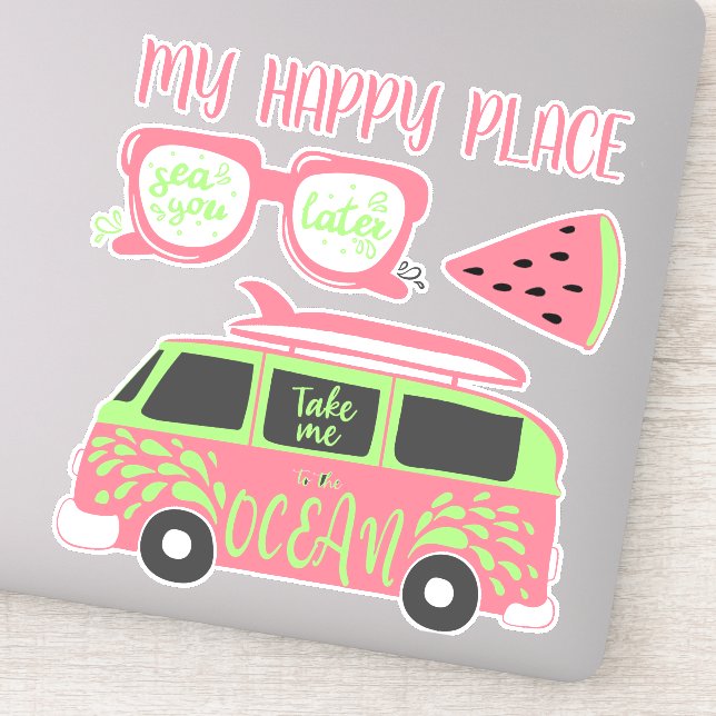 Pink Lime Green Beach Summer Days Sticker (Detail)
