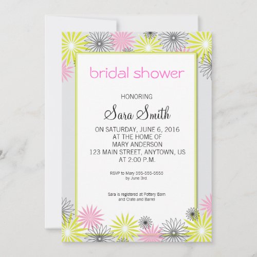 Pink, Lime Green &amp; Black Bridal Shower Invite
