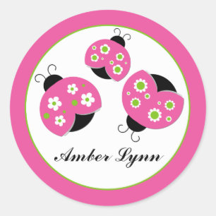 Pink & Lime Green Ladybugs Classic Round Sticker