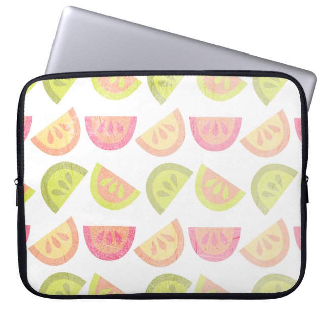 Pink, Lime Green, Orange, Yellow, Tropical Citrus Laptop Sleeve (Front)