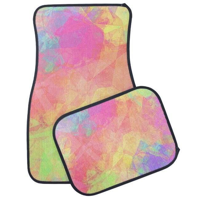 Pink Lime Green Purple Blue Polygon Art Pattern Car Floor Mat (Set)