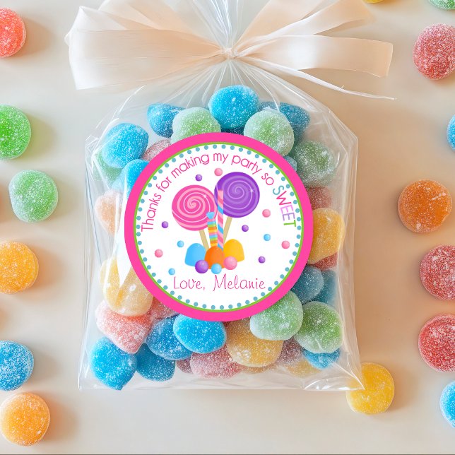 Pink Lime Green Sweet Shop Birthday Favor Classic Round Sticker (Creator Uploaded)