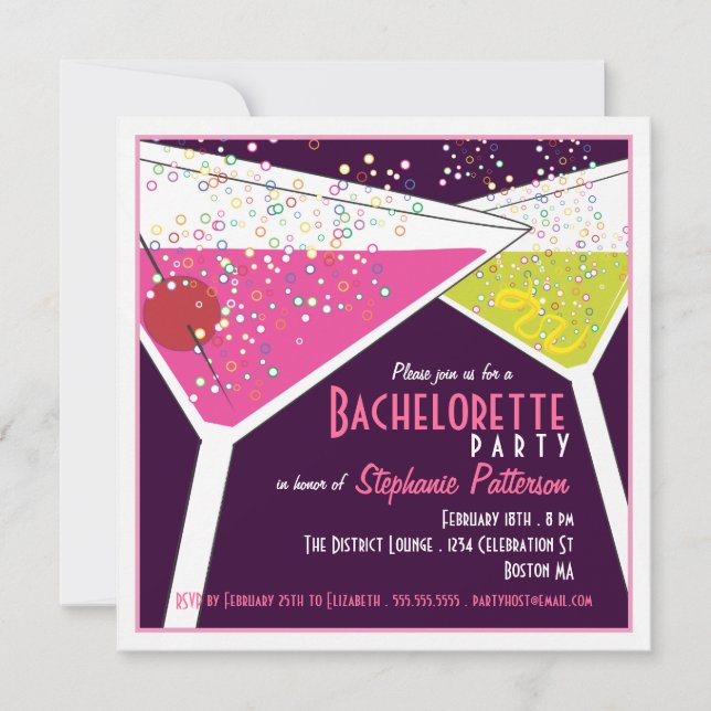 Pink & Lime Martini Bachelorette Party Invitation (Front)