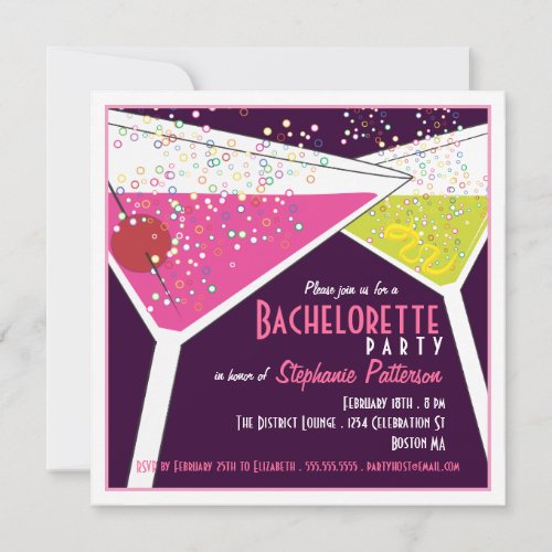 Pink  Lime Martini Bachelorette Party Invitation