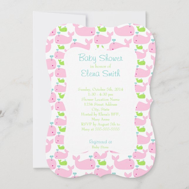 Pink & Lime Whale Baby Shower Invitation (Front)