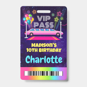 Pink Limo VIP Pass Birthday Lanyard Badge