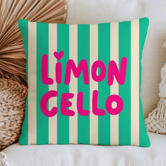 Pink Limoncello on Green Stripes Modern Italian Throw Pillow