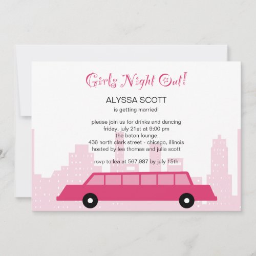 Pink Limousine Bachelorette Party Invitation